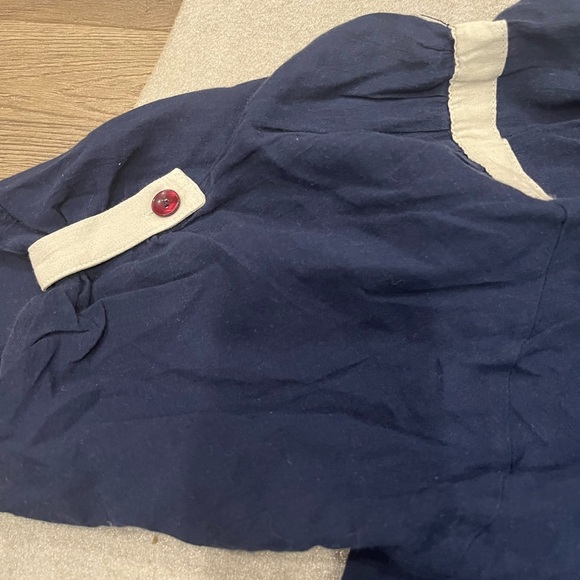 [48/US:L]Grandi Navy Blue Cotton Tunic Blouse with White Floral Embroidery TKY - Picture 4 of 7